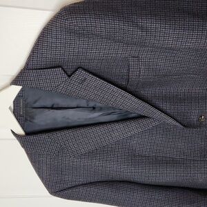Mens Chaps suit coat jacket blazer lambswool houndstooth blue grey brown 44L